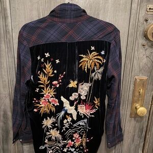 Johnny Was Navy and Red Plaid Shirt